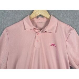 J.Lindeberg Mens Medium Pink Diamond Textured Golf Polo Shirt Short Sleeve